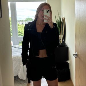 Suede cropped biker jacket
